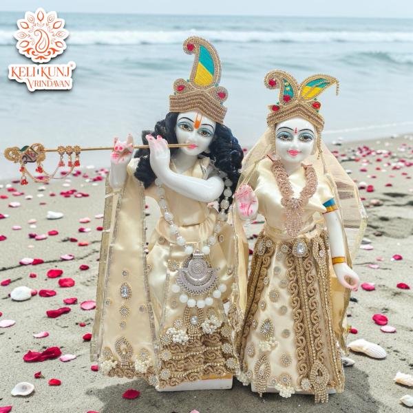 15 Inch Radha Krishna Dust Marble Idol Murti Vigrah with Poshak and Shringar – Divine Deity Set for Home & Temple Worship