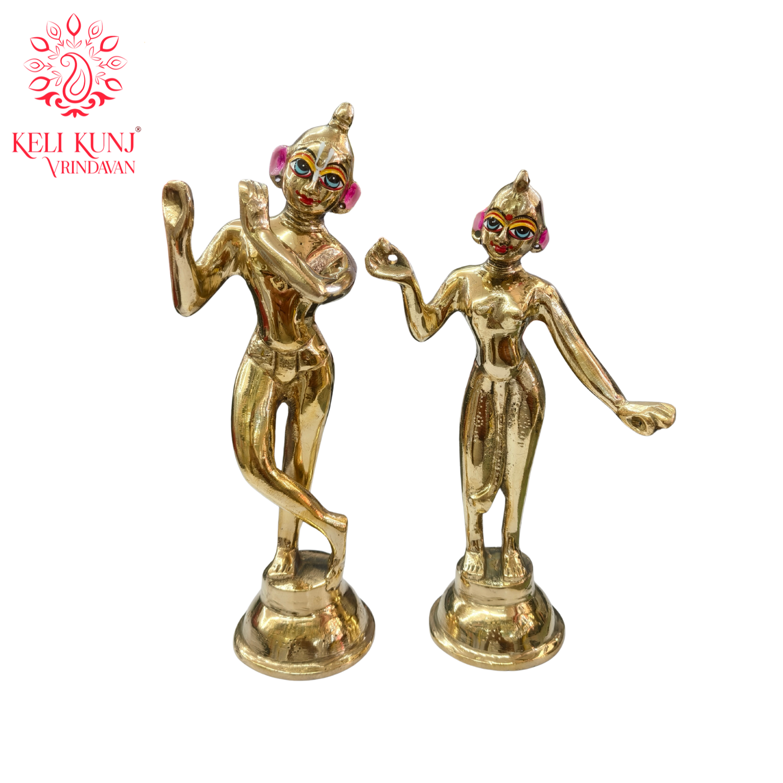 9 Inch Radha Krishna Brass Idol | Pure Brass Radha Krishna Murti for Home Temple & Spiritual Decor