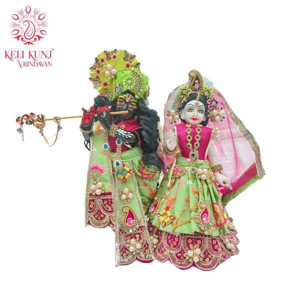 9 Inch Radha Krishna Murti Vigraha Idol in Marble Dust with Poshak & Shringar | Complete Seva Set