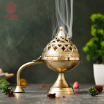 Antique Brass Gold Dhoop Dani | Loban Dani | Aarti Brass Dani | Dhoop Dani Burner with Handle (5 Inches)