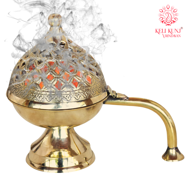 Antique Brass Gold Dhoop Dani | Loban Dani | Aarti Brass Dani | Dhoop Dani Burner with Handle (5 Inches)