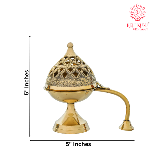 Antique Brass Gold Dhoop Dani | Loban Dani | Aarti Brass Dani | Dhoop Dani Burner with Handle (5 Inches)
