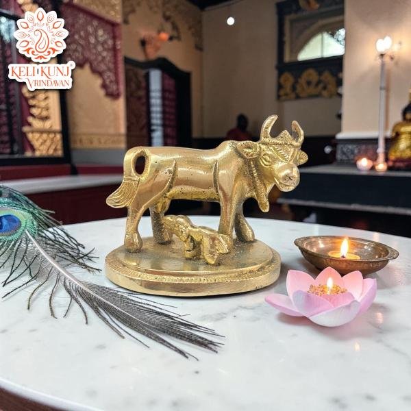Cow and Calf Set - Handmade Brass Statue - Decorative Figurine