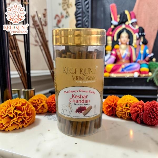 Keshar Chandan Panchgavya Dhoop Sticks | Natural Herbal Incense Made with Cow Dung, Kesar & Chandan BY Keli Kunj