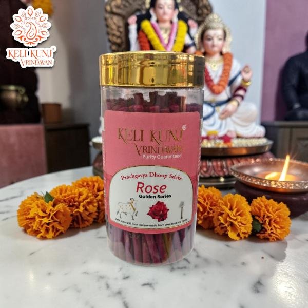 Rose Panchgavya Dhoop Sticks | Natural Herbal Incense Made with Cow Dung & Rose BY Keli Kunj Vrindavan