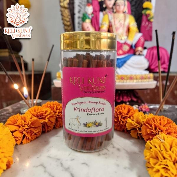 Vrindaflora Panchgavya Dhoop Sticks | Natural Herbal Incense Made with Cow Dung & Sacred Herbs by Keli Kunj Vrindavan